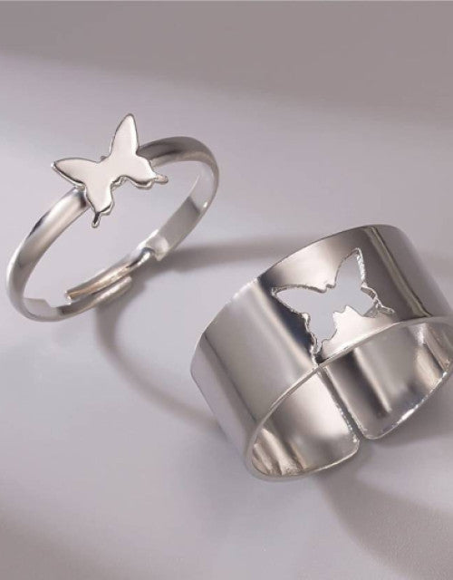 Silver-Plated Butterfly Rings for Couples Sterling Silver Ring Set